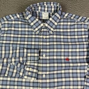 Brooks Brothers Oxford Button-Down Shirt Mens XL Blue Plaid OCBD Logo Regent